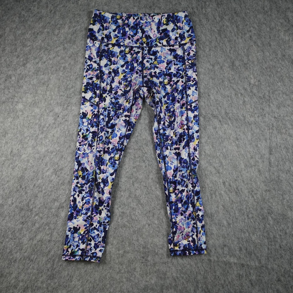 Gaiam Leggings Womens Small Blue Floral Print High Rise Active Workout Yoga Pant
